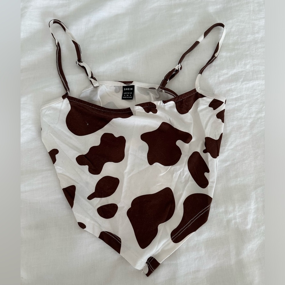 Brown and White Cow print crop top
